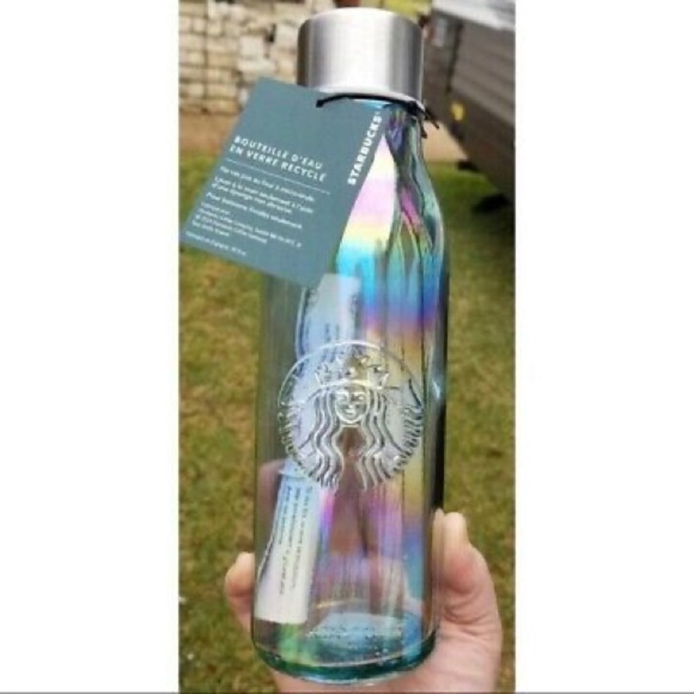 Brand new with tag Starbucks glass bottle with mermaid metallic glow